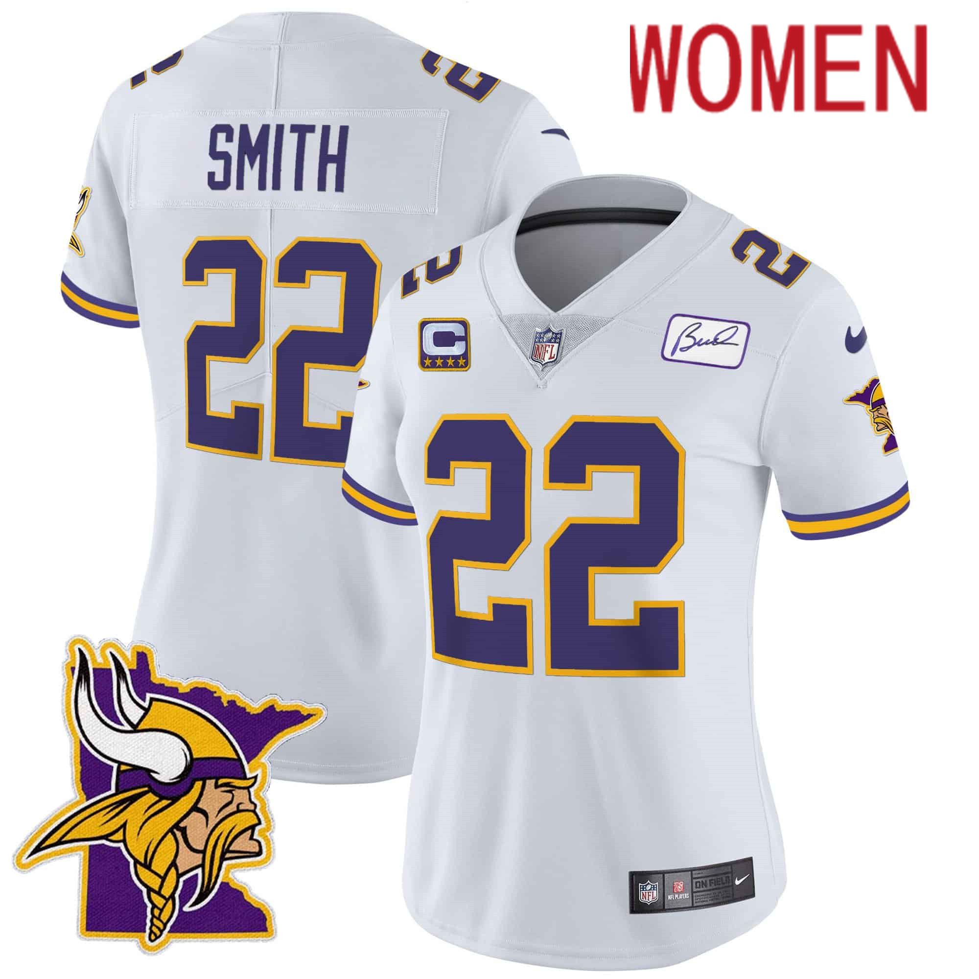 Women Minnesota Vikings #22 Smith White 2024 Nike Patch Classic Limited NFL Jersey